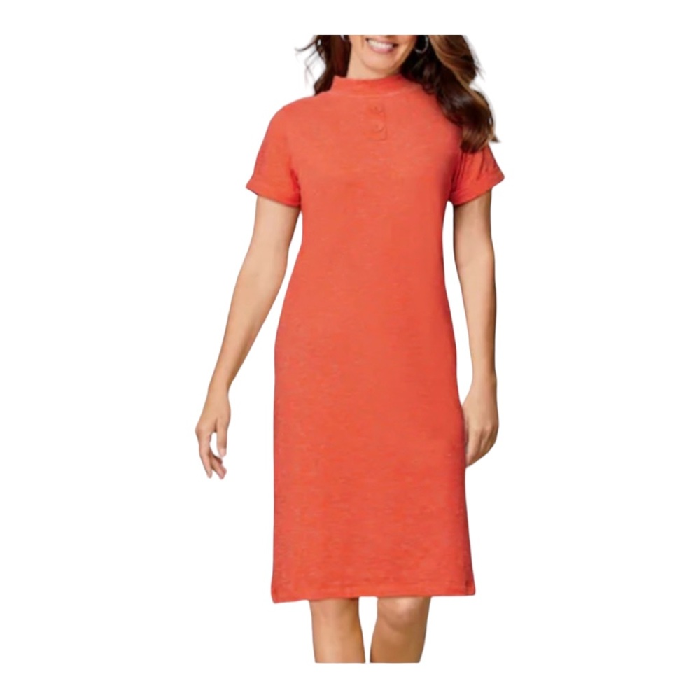 Monroe & Main Cotton Blend Lightweight Shift Orange Knee Length T-Shirt Dress